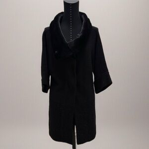 Ann Taylor Black Women's Sweater Coat with Faux Fur Shawl Collar